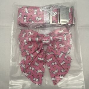Paws Easter Dog Collar w/Bowtie, Cute Bunny Rabbit Carrot Bowtie Collar Pink XL